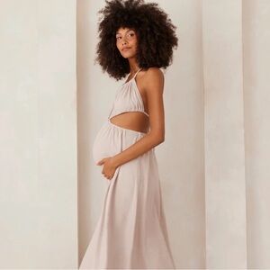 Bumpsuit linen blend cut out halter dress size medium in taupe